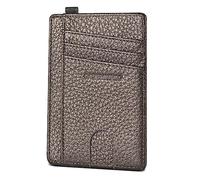 GADIEMKENSD Credit Card Holder RFID Blocking Genuine Leather Slim Card Wallet Compact Size Card Cases for Women Men Keychain Wallet Purse with D Ring Llaveros De Hombre ID Exemption Card Set Dark Grey