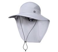 GADIEMKENSD Foldable Sun Hat with Neck Flap, UPF 50+ Sun Protection, Quick Drying and Breathable, Wide Brim Summer Hat with Windproof Strap, Elastic Performance Fabric Unisex. Light Gray