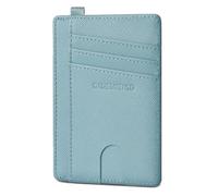 GADIEMKENSD Slim Wallet Minimalist Card Holder RFID Blocking Compact Purse Money Organisers with D-Loop for Lanyard Key Bus Pass Bank Cards for Men Women Business Travel Saffiano Sea Blue