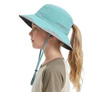 GADIEMKENSD Sombrero tipo cubo para niños con coleta y ala ancha, sombrero de sol para niñas con orificio para coleta, sombreros de verano UPF50+ para niños y niñas para senderismo, pesca, Verde menta