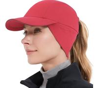 GADIEMKENSD Winter Fleece Hats Reflective Ponytail Hat for Women Ball Caps with Earflap Drop Down Ear Warmer Mens Skull Cap Beanie with Visor Cold for Cool Outdoor Running Hiking Sport Cap Red