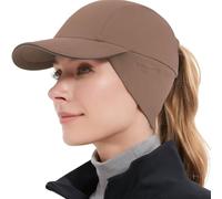 GADIEMKENSD Winter Fleece Hats Reflective Ponytail Hat for Women Baseball Caps with Ear Warmer Earflap Drop Down Mens Skull Cap Beanie with Visor Cold Hat for Outdoor Hiking Running Snow Ski Brown
