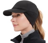 GADIEMKENSD Winter Fleece Hats Reflective Ponytail Hat for Women Baseball Caps with Earflap Drop Down Ear Warmer Mens Skull Cap Beanie with Visor Cold Hat for Outdoor Snow Ski Hiking Running Black