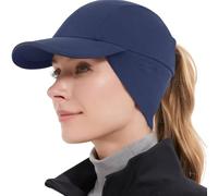 GADIEMKENSD Winter Fleece Hats Reflective Ponytail Hat for Women Baseball Caps with Earflap Drop Down Ear Warmer Mens Skull Cap Beanie with Visor Cold Hat for Outdoor Hiking Running Snow Ski Navy