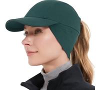 GADIEMKENSD Winter Fleece Hats Reflective Ponytail Hat for Women Baseball Caps with Earflap Drop Down Ear Warmer Mens Skull Cap Beanie with Visor Cold Hat for Outdoor Hiking Running Snow Dark Green