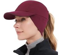 GADIEMKENSD Winter Fleece Hats Reflective Ponytail Hat for Women Baseball Caps with Earflap Drop Down Ear Warmer Mens Skull Cap Beanie with Visor Cold Hat for Outdoor Running Snow Ski Hiking Wine Red