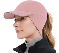 GADIEMKENSD Winter Fleece Hats Reflective Ponytail Hat for Women Baseball Caps with Earflap Drop Down Ear Warmer Mens Skull Cap Beanie with Visor Cold Hats for Outdoor Hiking Running Snow Ski Pink