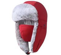 GADIEMKENSD Winter Trapper Hat for Men Warm Russian Ushanka for Women Snow Skiing Hunting Trooper Hat with Ear Flaps Chin Strap Windproof Mask Faux Fur Aviator Warm Hat Cold Weather Caps Red XL