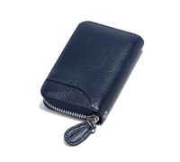 GADIEMKENSD Womens Credit Card Holder Wallet Zip Leather Card Case RFID Blocking Ladies Small Blocked Accordion Wallets with Stainless Steel Zipper Woman Compact Accordian ID Cards Bag Deep Blue
