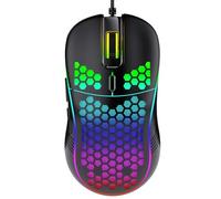 GADIRIA D110 - Ratón Gaming 7200 dpi con Cable USB + Adaptador USB C - Mouse Óptico e-Sports Alta Precisión, 6 Botones, Led RGB, Respuesta Ultra Rápida para PC Windows y Mac (Negro)