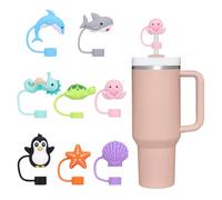 GADITIEK 8pcs Tapas de pajitas para Stanley Cup, 10mm a prueba de polvo Tapas de pajitas de silicona, pajitas reutilizables Tapa Consejos para Stanley 40/30 Oz Vaso Accesorios (8PCS animales marinos)