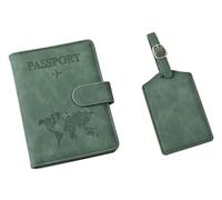 GADITIEK Funda Pasaporte con Identificador De Maletas, PU Cueros Porta Documentos Cover Viaje con Bloqueo RFID, Passport Cover Español para Crédito, Tarjetas De Identificación (Verde)