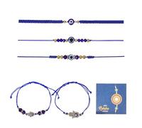 GADITIEK Rakhi para hermanos, 5 pulseras azules Rakhi contra el mal de ojo con tarjeta de felicitación, paquete de regalo, pulsera tejida ajustable para Raksha Bandhan Bhai Dooj Bhabhi hermano hermana