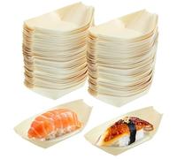Gadpiparty 100 Unidades Barco de Sushi de Madera Desechable Diseño Creativo y Forma de Barco Pequeño, Bandeja para Servir Aperitivos y Decoración de Platos