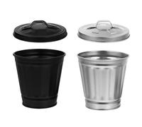 Gadpiparty 2 Cubos de Basura de Mesa Mini de Hierro con Tapa Contenedores Metálicos Pequeños para Cocina Oficina y Hogar Colores Negro y Plata Diseño Compacto y Multifuncional