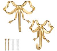 Gadpiparty 2 ganchos decorativos de pared con lazo, colgador pared, gancho dorado para colgar toallas, batas, ganchos de latón para el hogar, dormitorio, baño, oficina, al aire (2.65 pulgadas)