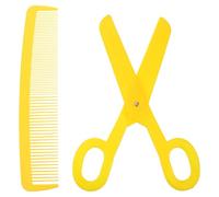 Gadpiparty 2 Piezas Tijeras de Plástico de Gran Tamaño y Peine Ancho Gigante Amarillo para Espectáculos Teatrales de Circo Diseño Único y Bordes Redondeados