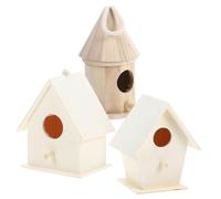 Gadpiparty 3 Piezas Casitas de Madera para Pájaros sin Terminar Nidos de Pino para Decoración Exterior de Jardín Colgantes Creativos con Cuerda Resistente para Manualidades y Adornos