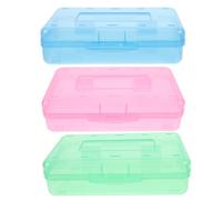 Gadpiparty 3 Piezas Estuche de Lápices Apilable Caja de Almacenamiento Transparente para Material de Oficina y Escolar Azul Rojo Verde Organizador de Papelería con Diseño y Espacio de