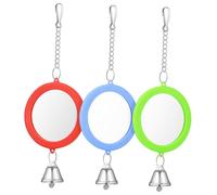 Gadpiparty 3 Piezas Juguetes para Pájaros con Espejo Doble Cara y Campana Accesorios Redondos para Jaulas de Periquitos Loros y Canarios de Unidades Rojo Verde Azul
