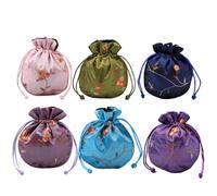 Gadpiparty 6 bolsas de joyería bordadas de estilo chino con cierre de cordón, material de brocado, bolsas de estilo vintage de filete de frutas para bodas, fiestas y almacenamiento de joyas, color