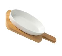 Gadpiparty Bandeja Ovalada de Cerámica para Hornear con Base de Madera Antiadherente Multifuncional para Horno y Microondas Fácil Limpieza Capacidad Razonable para Cocina Doméstica