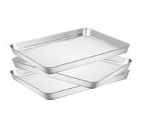 Gadpiparty Bandeja para Hornear de Acero Inoxidable 3 Piezas Superficie Pulida y Lisa, Práctica para Camping y Reuniones Familiares, Bandeja Rectangular Plateada