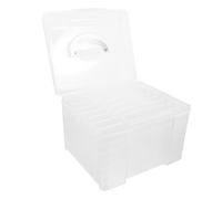 Gadpiparty Caja Organizadora de Documentos Transparente con 6 Compartimentos y Separadores Móviles Caja Portátil con Asa para Archivo y Almacenamiento de Tarjetas Adecuado para Oficina y