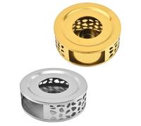 Gadpiparty Calentador de tetera y soporte para velas de té con diseño hueco, base de calentador de tetera, 2 piezas, acero inoxidable, metal ligero, adecuado para sala de reuniones y cafeterías