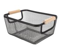 Gadpiparty Cesta Metálica Rectangular Pequeña de Rejilla Negra Asa de Madera para Organizar Baño y Cocina en Estilo Escandinavo Funcional