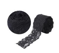 Gadpiparty Chinlon - Cinta de encaje de flores de color negro, elástica, 5 yardas, 4 cm de ancho, para costura, manualidades y decoración de ropa, adecuada para bolsas y proyectos de bordado de