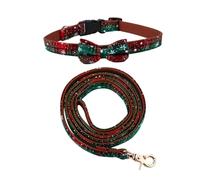 Gadpiparty Collar y Correa para Perro de Navidad Ajustables Diseño con Copos de Nieve en Color Verde Set de 2 Piezas Collar 15X245 CM y Correa 13X120 CM para Mascotas en Exteriores