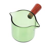 Gadpiparty Jarra de Leche de Vidrio Verde con Doble Pico y Mango de Madera, Fácil de Limpiar y Almacenar, Taza Multiusos Adecuado para Café y Crema