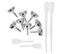Gadpiparty Juego de 12 Mini Embudos Metálicos Pequeños para Llenar Botellas Pequeñas con 8 Embudos Plateados L 2 Goteros de Plástico 2Ml y 2 Goteros de Resorte 3Ml Adecuado para Rellenar