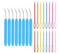 Gadpiparty Juego de 24 Agujas de Crochet con Gancho Doblado y Agujas de Coser de Plástico Color Azul Incluye 8 Adecuado para Tejido y Manualidades Color Aleatorio
