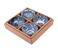 Gadpiparty Juego de 4 cuencos de porcelana azul y blanca para aperitivos de boda, ensalada, arroz, postre, vajilla de cerámica ligera con diseño oriental, apto para alimentos