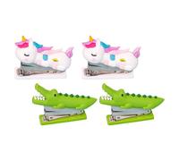 Gadpiparty Juego de mini engrapadoras de dibujos animados, para 4 piezas con forma de animal lindo, eficientes y ahorran espacio, grapadoras de escritorio hechas de silicona y acero inoxidable para