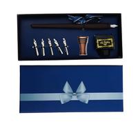 Gadpiparty Juego de Pluma Estilográfica Vintage Marrón Punta de Acero Inoxidable y Soporte, Set de Escritura Elegante para Bodas y Ceremonias de Nombramiento