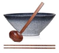 Gadpiparty Juego de Tazón de Ramen Japonés de Cerámica con Palillos y Cuchara de Madera, Apto para Microondas, Adecuado para Uso en Casa y Restaurantes