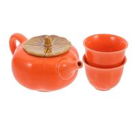 Gadpiparty Juego de Té de Cerámica Forma de Caqui, Tetera Portátil y Tazas Elegantes para Viaje, Fácil de Limpiar Base Estable, Adecuado para Fiestas y Viajes