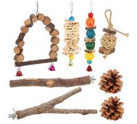 Gadpiparty Juguete para Cacatúas y Loros de Madera de Manzana Set de 8 Piezas para Morder y Ejercitar Accesorios Coloridos para Jaulas Medianas y Grandes Adecuado para Color Aleatorio