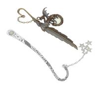 Gadpiparty Marcapáginas de Metal con Gancho en Forma de Dragón y Pluma, Diseño Vintage, Brilla Oscuridad para Lectura Nocturna, Set de 2 Piezas (antiguo Cobre y Plata)
