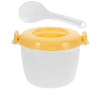 Gadpiparty Olla Arrocera para Microondas Multifuncional con Cuchara, Caja Bento de Plástico Amarillo, Capacidad Grande, Apta para Hogar y Dormitorio
