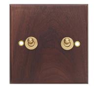 Gadpiparty Placa de Interruptor de Palanca Tipo 86 de Madera de Nogal, Doble Control, Montaje Empotrado para Pared, Accesorio Eléctrico para Cocina y Sala de Estar, Compatible con