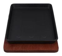 Gadpiparty Plancha de Hierro Fundido Cuadrada 232X175 CM con Base de Madera Sartén para Barbacoa y Teppanyaki Resistente para Filetes Fajitas y Cocina Eléctrica