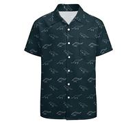 GADZILLE Camisa hawaiana para hombre, camisa casual con botones, manga corta, aloha, camisa de playa, camisa de fiesta, Dinosaurio-mini, X-Large