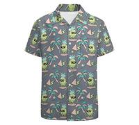 GADZILLE Camisa hawaiana para hombre, camisa casual con botones, manga corta, camisa de playa Aloha, camisa de fiesta, Piña tropical, Large