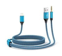 Gaef Aux Cable Lightning a 3.5mm MFi-Certificado, 1.2M Cable 2 en 1 para iPhone Auto, Carga/Estéreo/Auriculares/Altavoces, Compatible con 14/14 Pro/14Pro Max/13/12/11/XR/X
