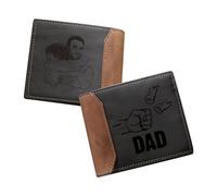 Gaehsmide Cartera personalizada para papá con nombre de foto, de cuero, plegable, para padres, regalos para padres, cumpleaños, Navidad, Día del Padre, Gris, 3 Name, Cartera personalizada para papá