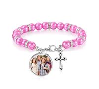 Gaehsmide Pulsera de cruz personalizada con foto para mujer, pulseras conmemorativas de cumpleaños, Navidad, Día de la Madre, regalo para mamá y abuela, One Size, Acero aleado, Sin piedra preciosa